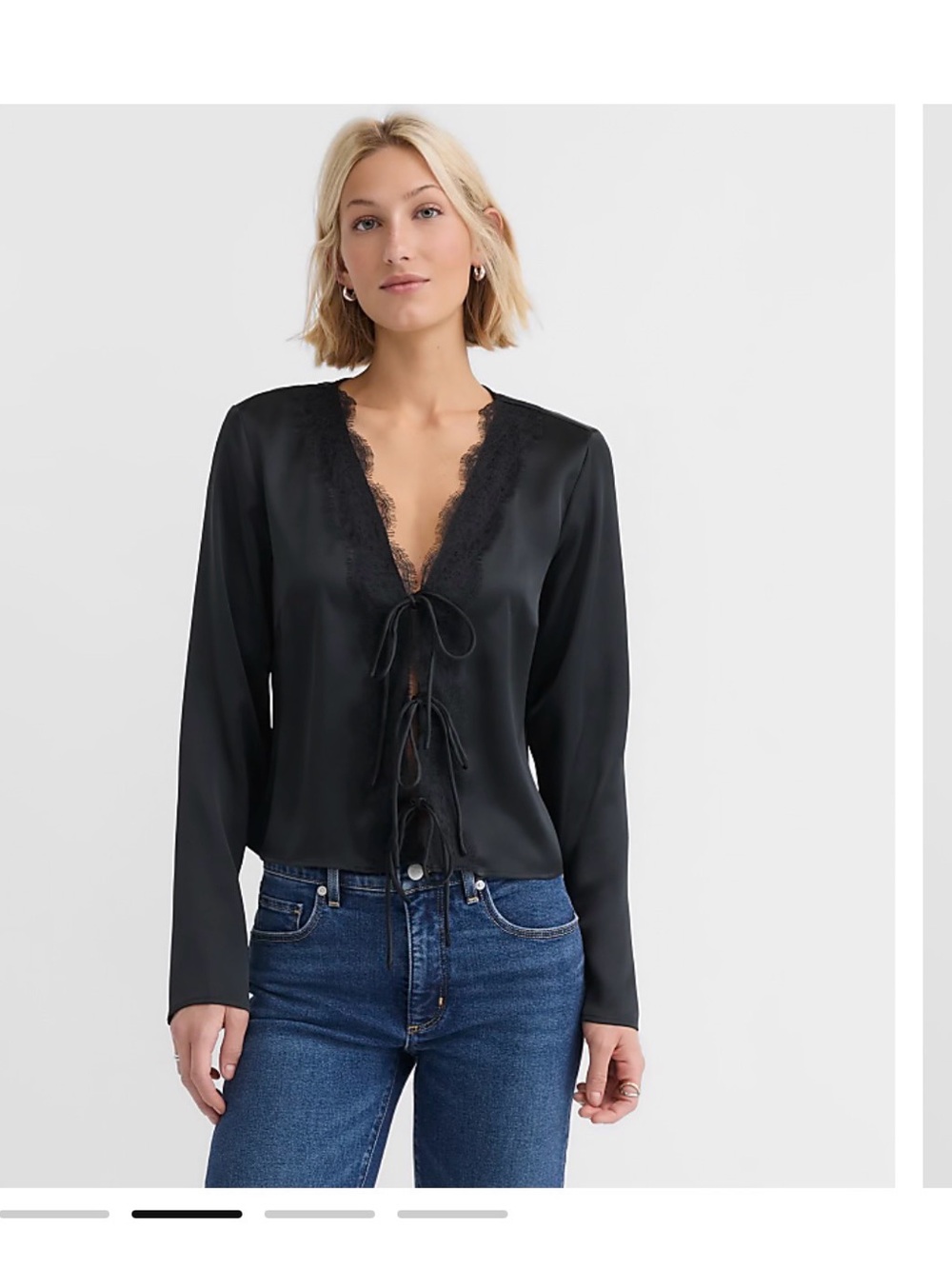LOFT Black Lace-Trim Tie-Front Women’s Top